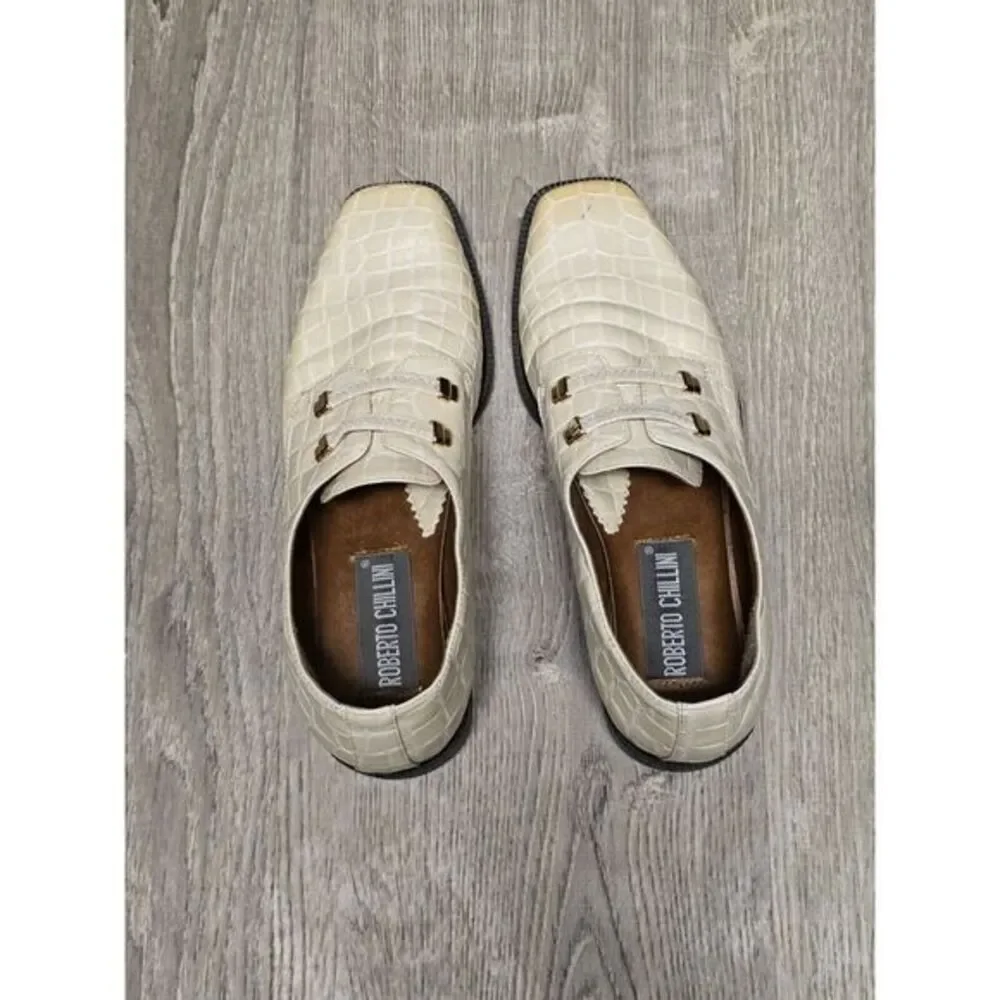 Roberto Chillini Men's Cream Faux Croc‎ Skin Slip On Dress Shoes Size 8